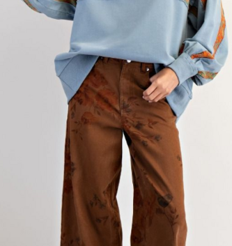 Easel Floral Stretch Washed Twill Pants By: Easel