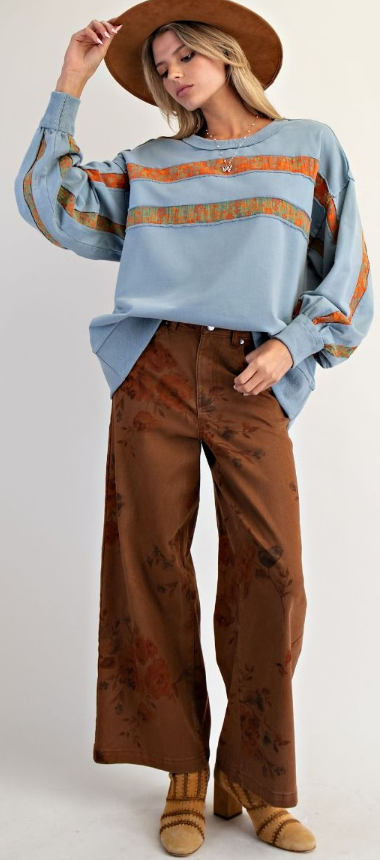 Easel Floral Stretch Washed Twill Pants By: Easel