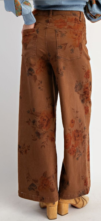 Easel Floral Stretch Washed Twill Pants By: Easel