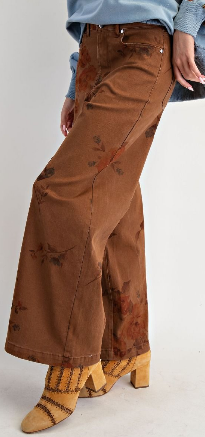 Easel Floral Stretch Washed Twill Pants By: Easel