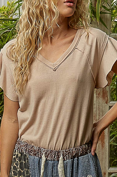 POL Clothing Inc Raw Edge Flutter Sleeve T-Shirt By: POL (2-Colors)