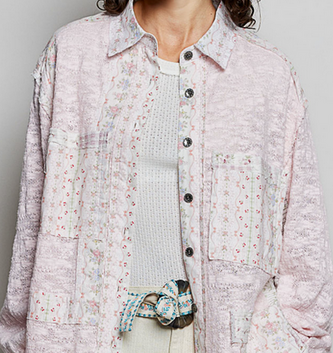 POL Clothing Inc Blush Lace Denim Long Sleeve Top By: POL