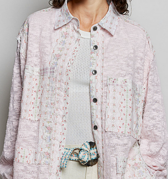 POL Clothing Inc Blush Lace Denim Long Sleeve Top By: POL