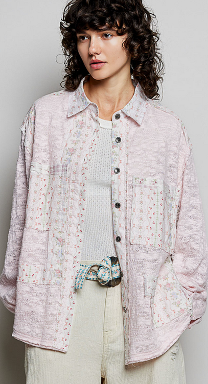 POL Clothing Inc Blush Lace Denim Long Sleeve Top By: POL