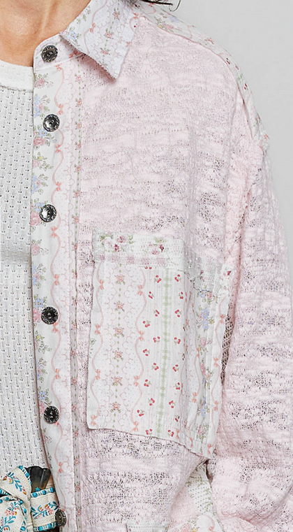 POL Clothing Inc Blush Lace Denim Long Sleeve Top By: POL