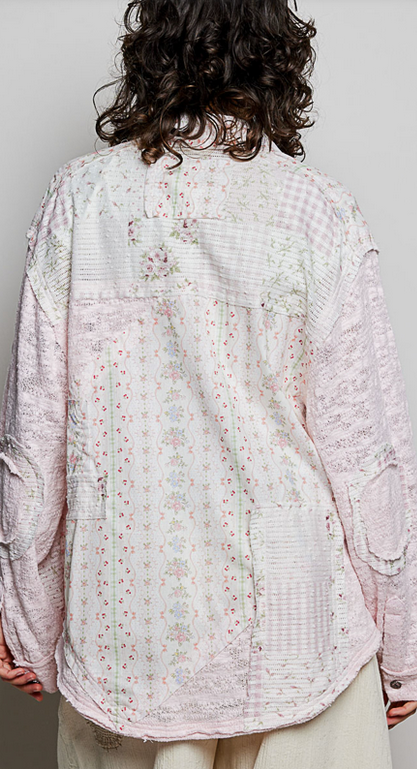 POL Clothing Inc Blush Lace Denim Long Sleeve Top By: POL