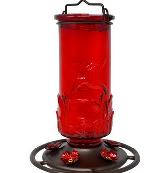 Ruby Embossed Glass Hummingbird Feeder