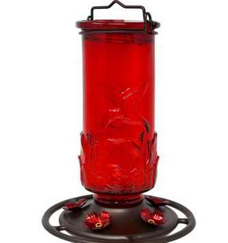 Ruby Embossed Glass Hummingbird Feeder