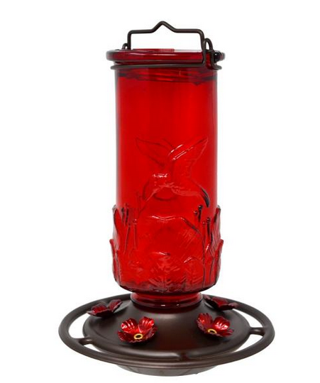 Ruby Embossed Glass Hummingbird Feeder