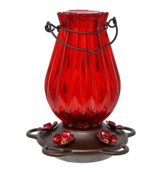 Ruby Lantern Glass Hummingbird Feeder