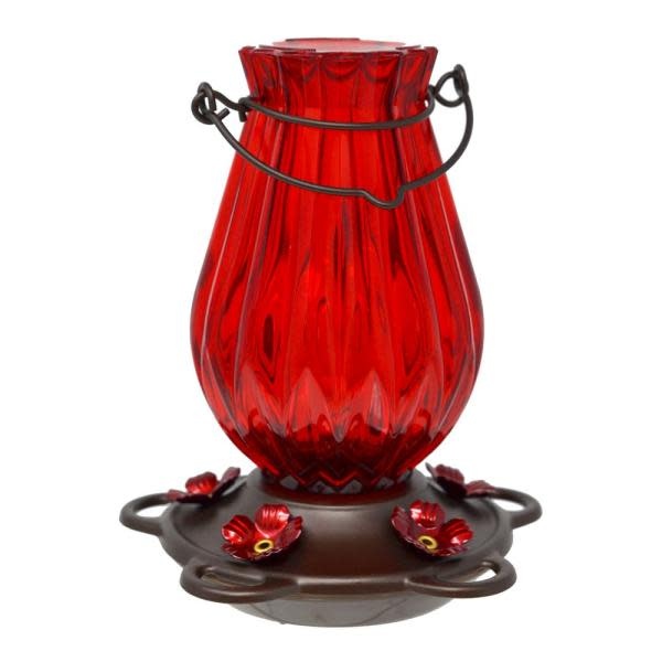 Ruby Lantern Glass Hummingbird Feeder