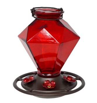 Ruby Crown Jewel Glass Hummingbird Feeder