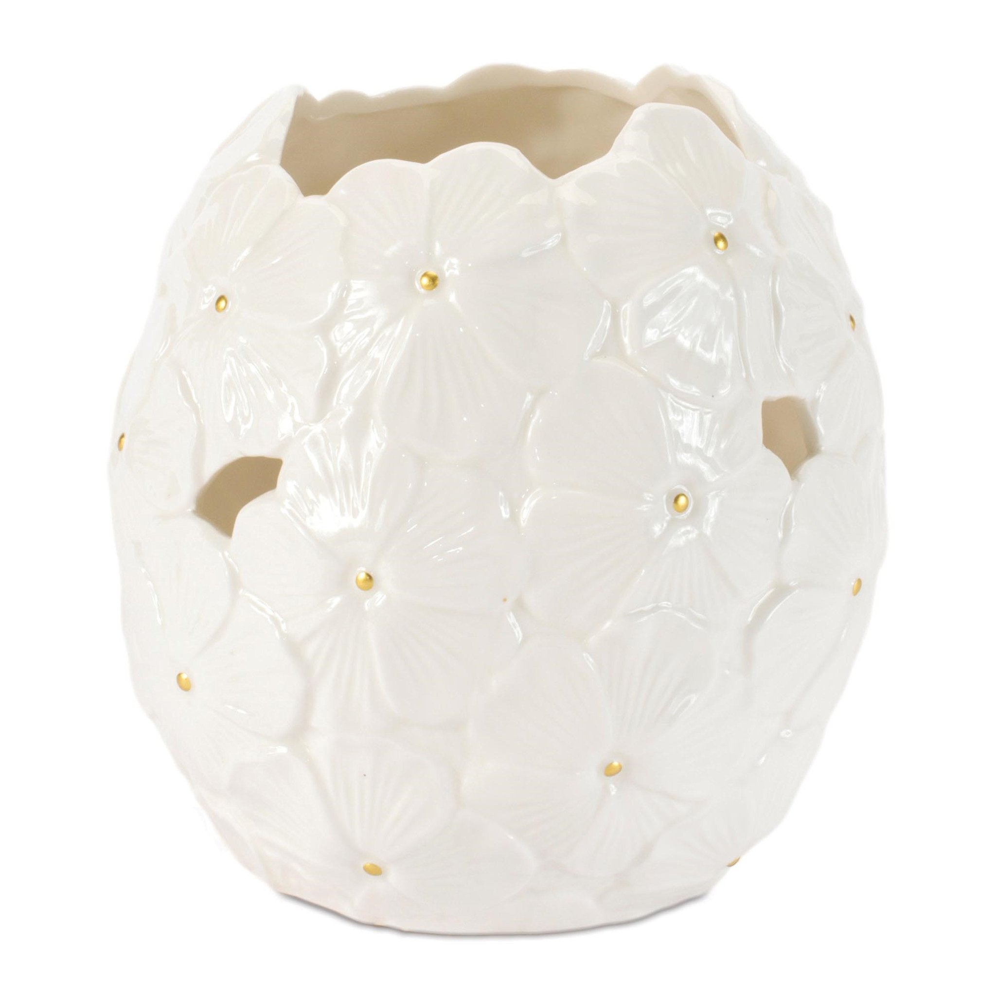 Round White Ceramic Hydrangea Container