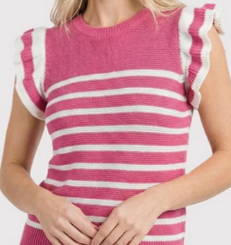 Staccato Ruffle Sleeve Stripe Sweater By: Staccato (2-Colors)
