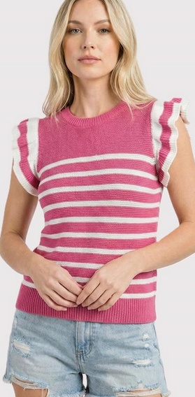 Staccato Ruffle Sleeve Stripe Sweater By: Staccato