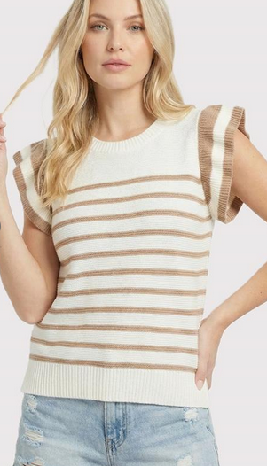 Staccato Ruffle Sleeve Stripe Sweater By: Staccato