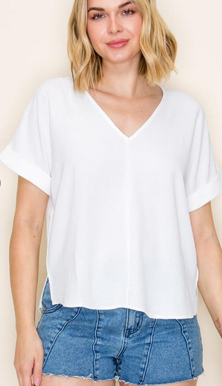 V-Neck Roll Up Sleeve Blouse By: Staccato