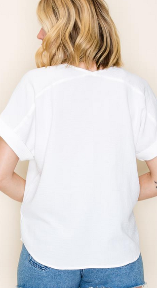 V-Neck Roll Up Sleeve Blouse By: Staccato