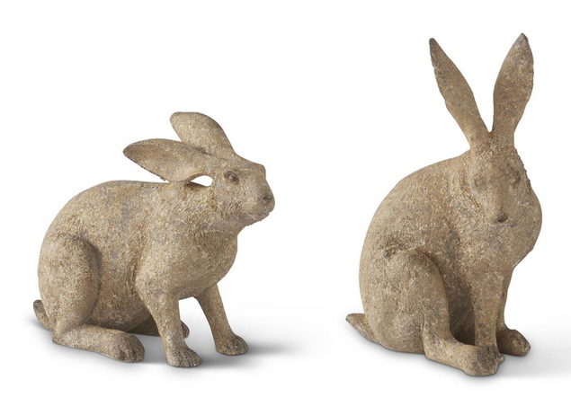 Set of 2 Golden Weathered Garden Rabbits