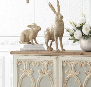 Set of 2 Golden Weathered Garden Rabbits