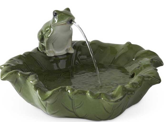 Leaf & Frog Ceramic Fountain