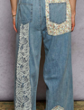 POL Clothing Inc Patchwork Lace Denim Wide Leg Pants By: POL