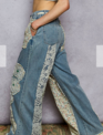 POL Clothing Inc Patchwork Lace Denim Wide Leg Pants By: POL