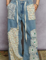 POL Clothing Inc Patchwork Lace Denim Wide Leg Pants By: POL