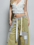 POL Clothing Inc Patchwork Stripe Olive Wide Leg Pants By: POL