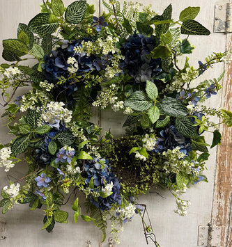 Custom Mixed Blue Hydrangea Wreath