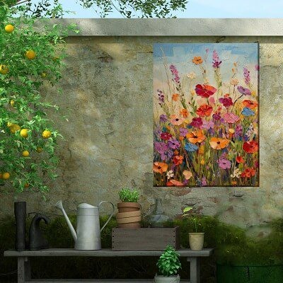 40"x30" Beaming Blossoms Outdoor Canvas Art