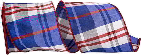 4" x 10 Yds Plaid Americana Dupioni Grand Wired Edge Ribbon