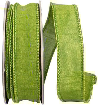 7/8" x 10 Yds Moss Green Dupioni Wired Edge Ribbon