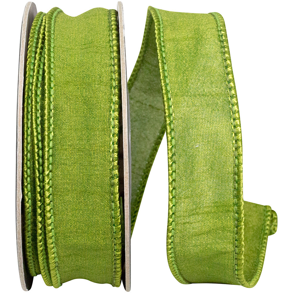 7/8" x 10 Yds Moss Green Dupioni Wired Edge Ribbon