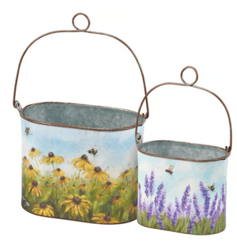 Metal Floral Garden Bucket (2-Sizes)