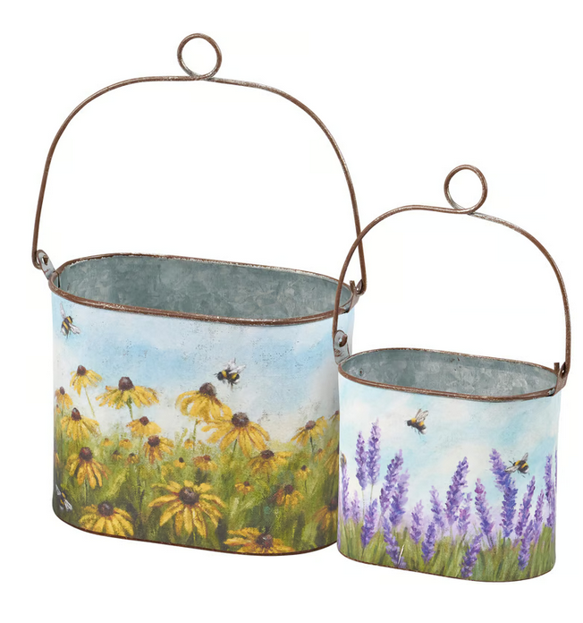 Metal Floral Garden Bucket (2-Sizes)