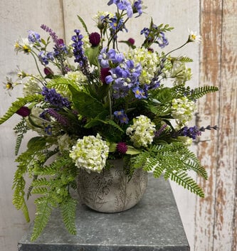 Custom Snowball Forget Me Not Wildflower Arrangement