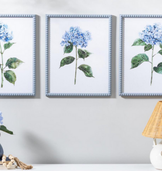 Blue Hydrangea Cottage Framed Print