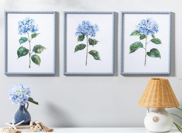 Blue Hydrangea Cottage Framed Print
