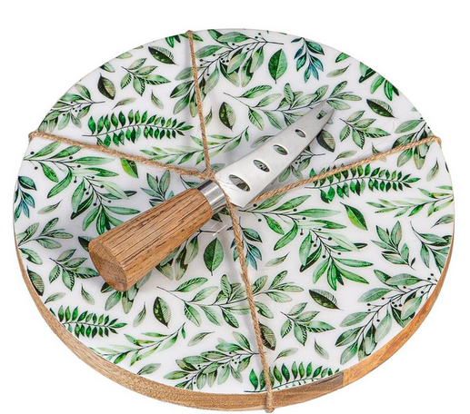 Green Vine Wooden Cheese Board w/ Knife (2-Styles)