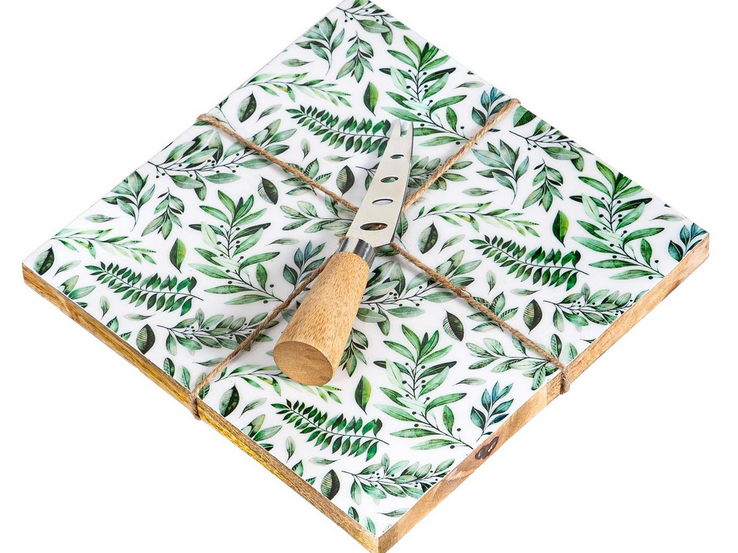 Green Vine Wooden Cheese Board w/ Knife (2-Styles)