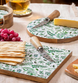 Green Vine Wooden Cheese Board w/ Knife (2-Styles)