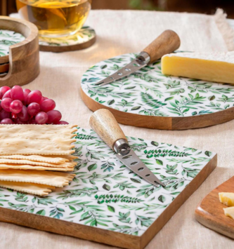Green Vine Wooden Cheese Board w/ Knife (2-Styles)