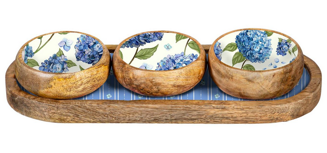 Hydrangea 3 Bowl Wooden Server