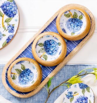 Hydrangea 3 Bowl Wooden Server