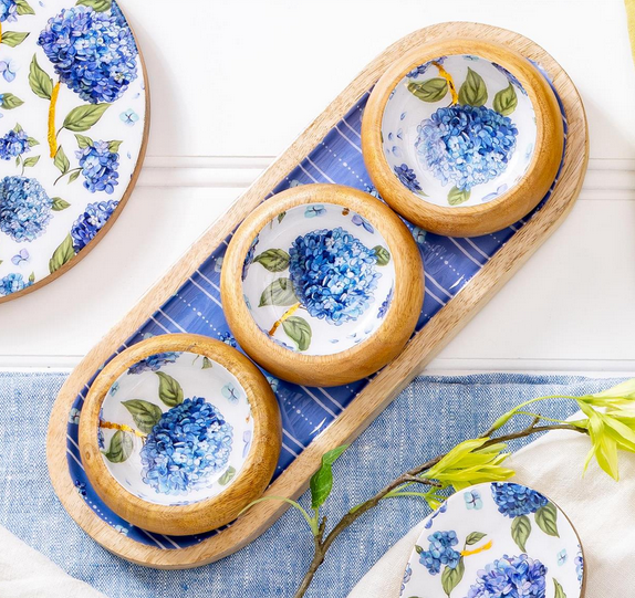 Hydrangea 3 Bowl Wooden Server