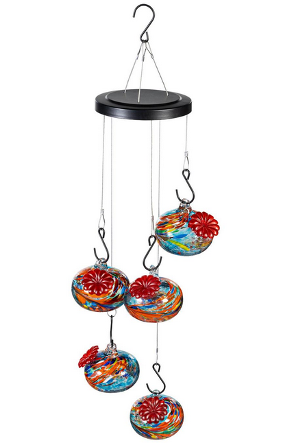 Set of 5 Art Glass Hummingbird Feeders