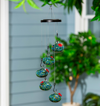 Set of 5 Art Glass Hummingbird Feeders