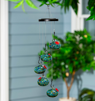 Set of 5 Art Glass Hummingbird Feeders