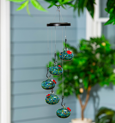 Set of 5 Art Glass Hummingbird Feeders